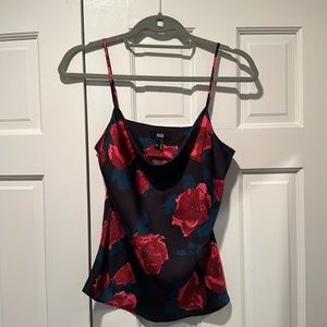 Black blouse with red roses